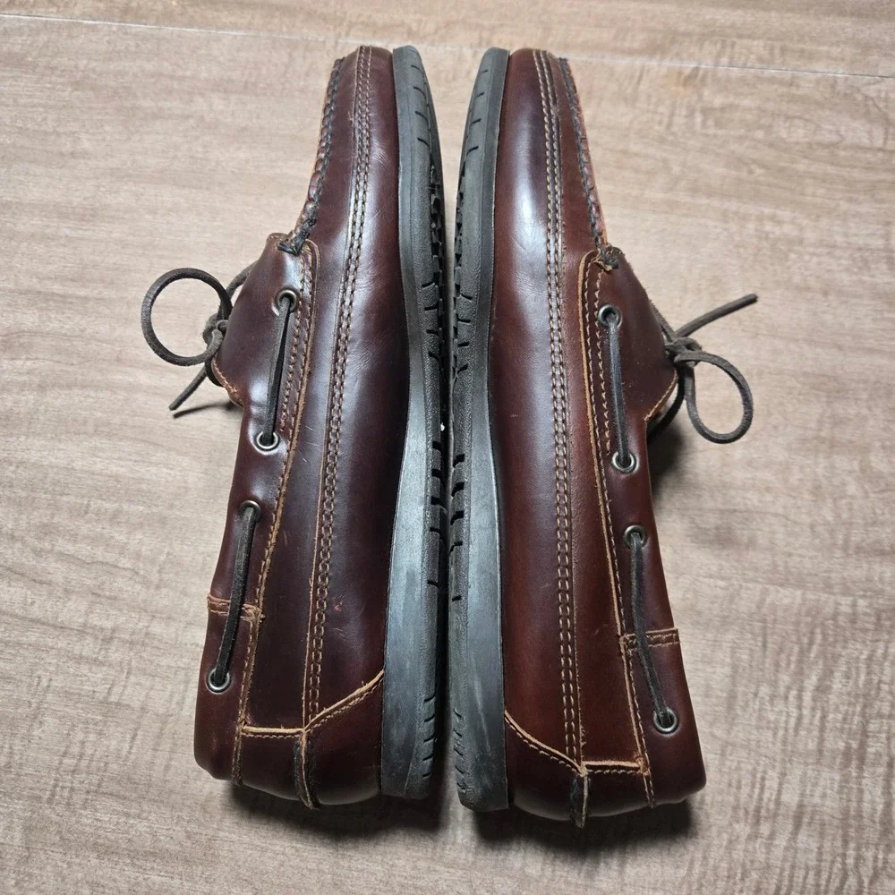 Minnetonka Moccasin Mens Brown Leather Boat Shoes‎ Lace Up Loafers Nautical 10.5